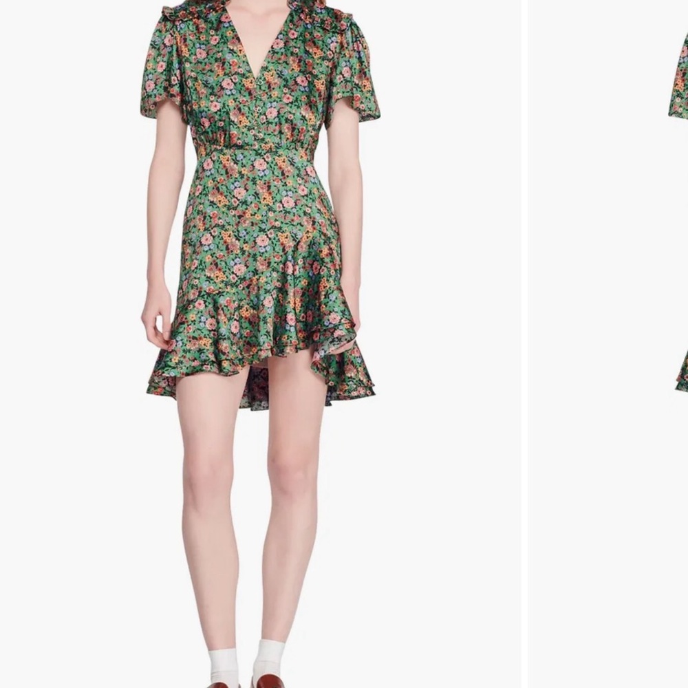 SALE NWT Sandro Paris floral asymmetrical ruffle dress